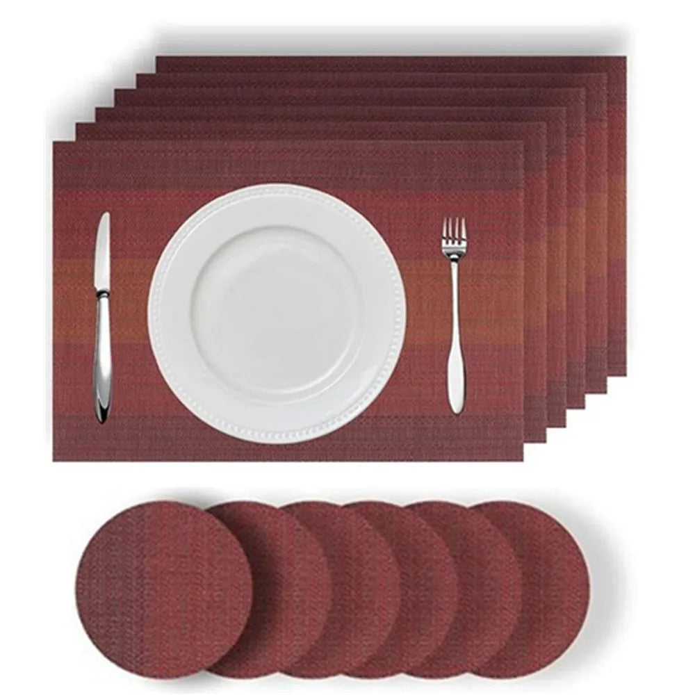 Set of 6 Woven Vinyl Placemats & Coasters for Dining Table Organization in Neutral Colors