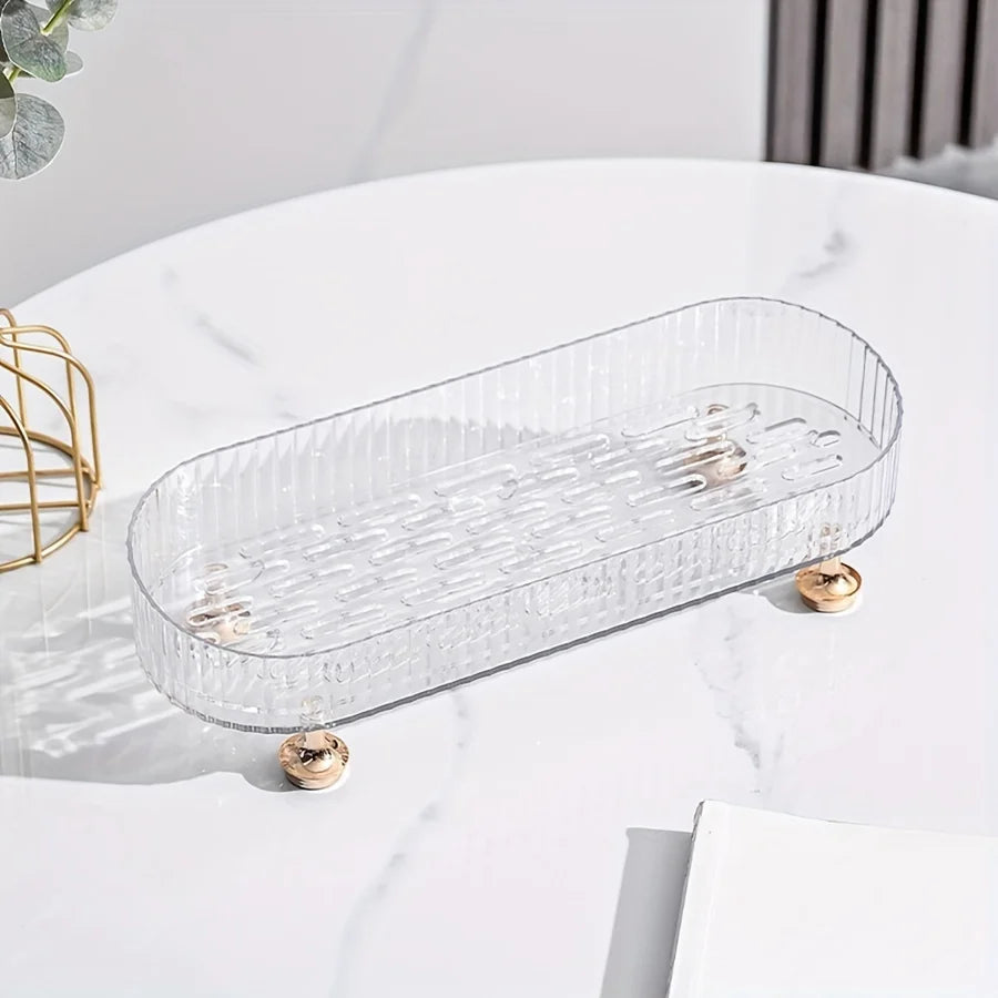Acrylic Vanity Tray with Gold Feet for Bathroom and Dresser Organization