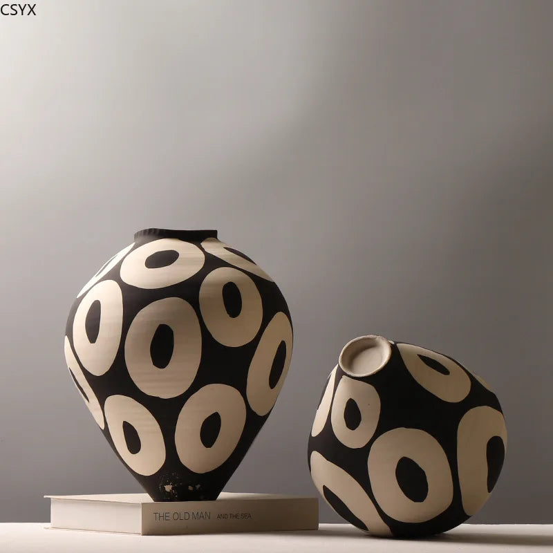 Hand-Drawn Geometric Ceramic Vase for Modern Living Spaces