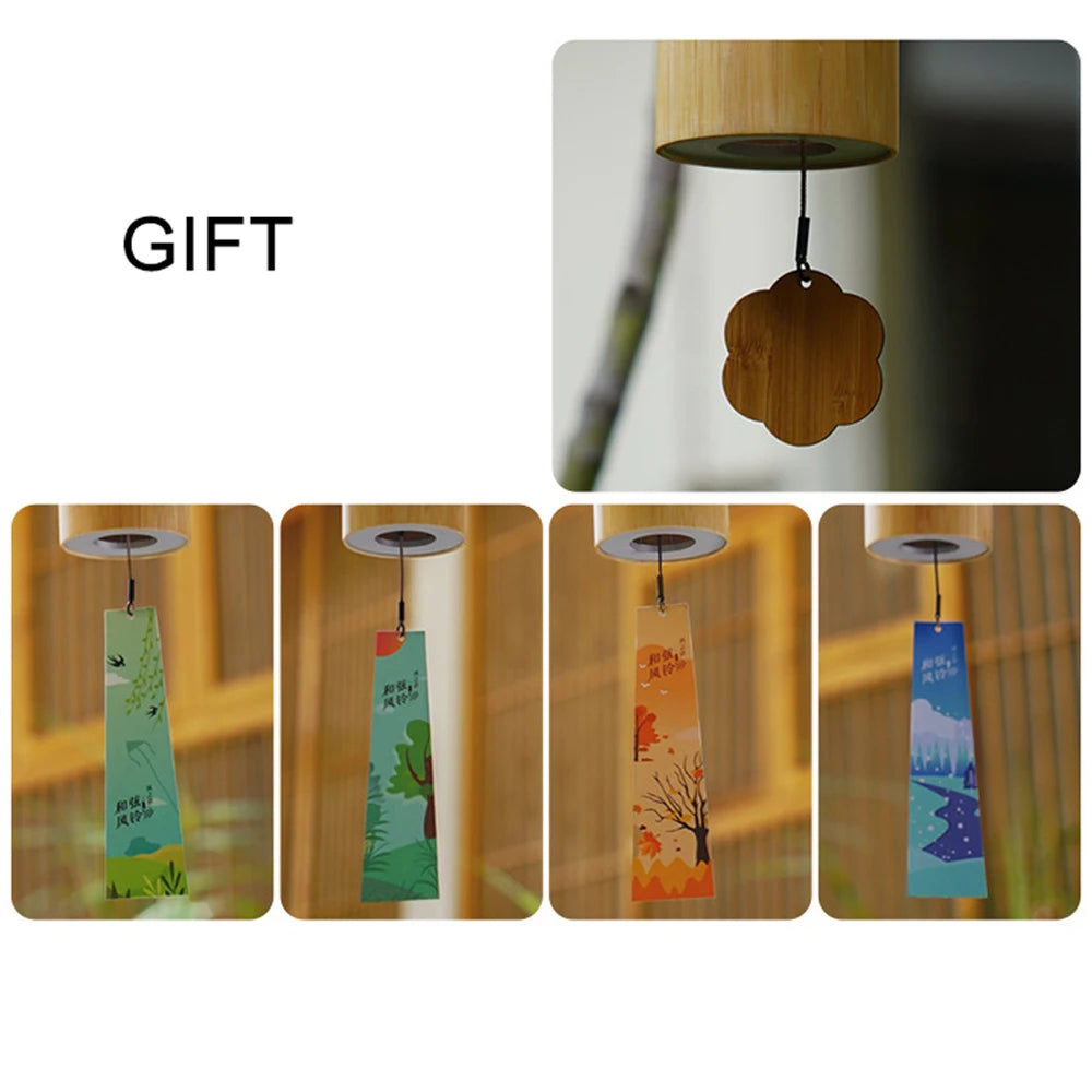 Different decorative wind pendulums for bamboo wind chime shown as seasonal cards and flower shape