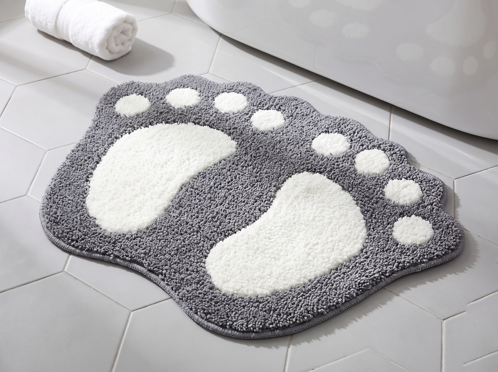 Soft Microfiber Footprint Bath Mat, Non-Slip and Absorbent, 40x60cm in a realistic home setting