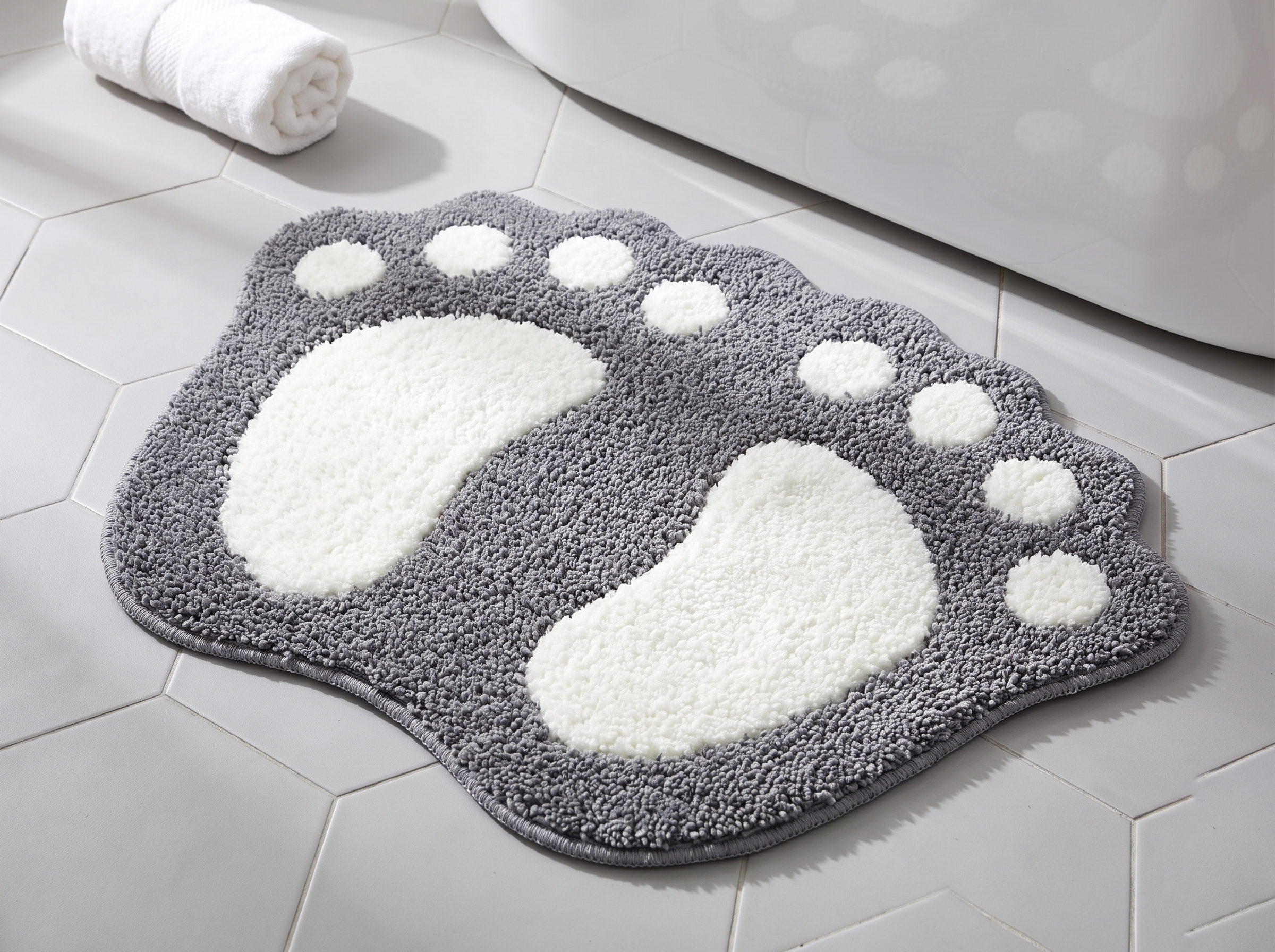 Soft Microfiber Footprint Bath Mat, Non-Slip and Absorbent, 40x60cm in a realistic home setting