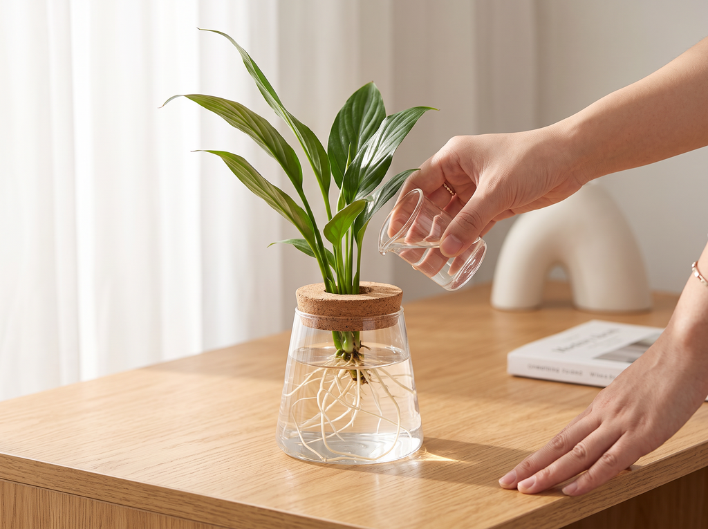 Glass Propagation Station Vase with Cork Lid for Tabletop Plant Cuttings shown in natural everyday use at home