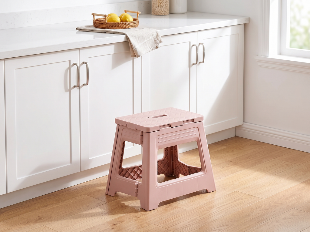 Foldable Step Stool for Kitchen, Bathroom, or Bedroom – Lightweight & Easy Storage in a realistic home setting