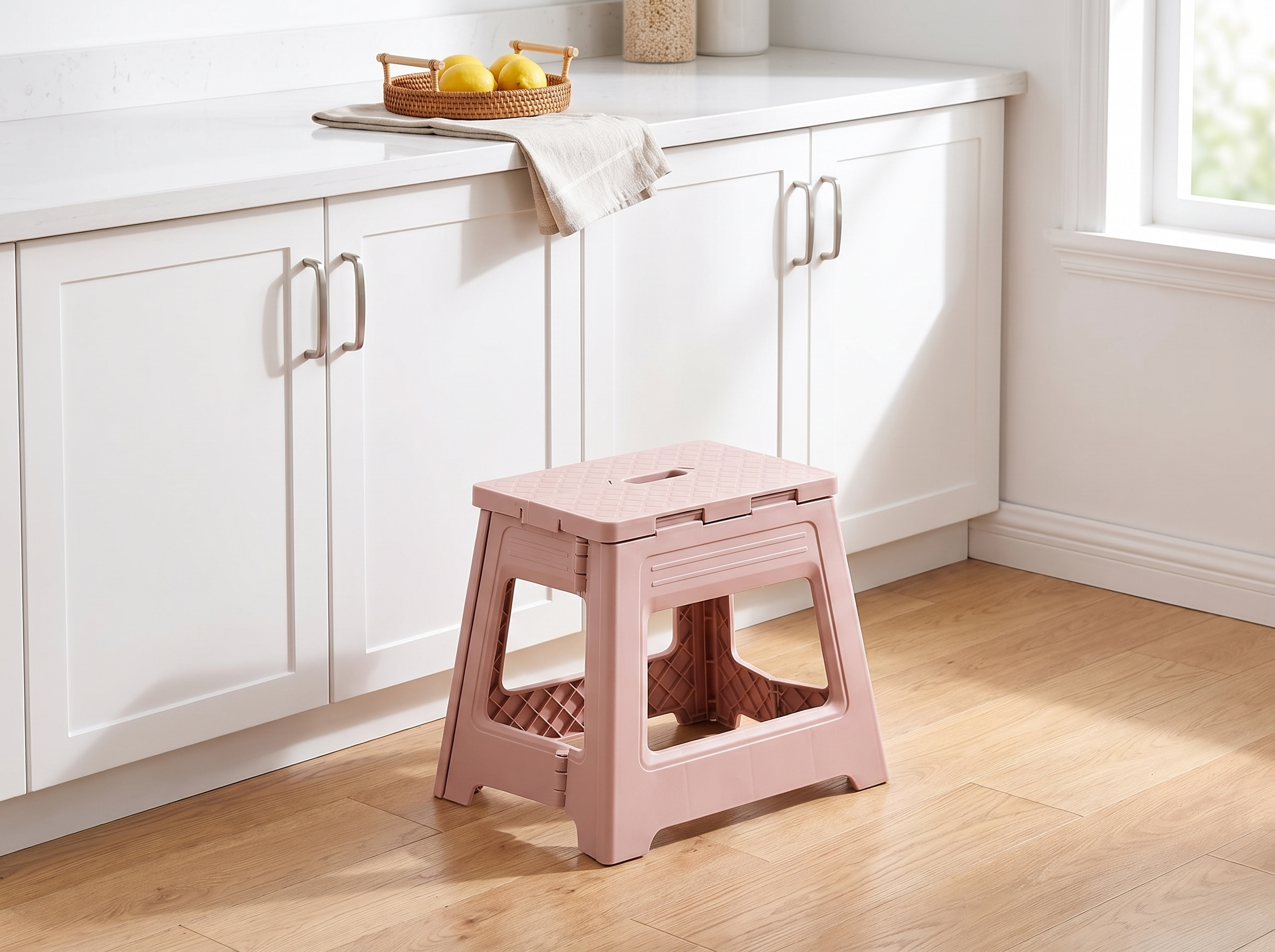 Foldable Step Stool for Kitchen, Bathroom, or Bedroom – Lightweight & Easy Storage in a realistic home setting
