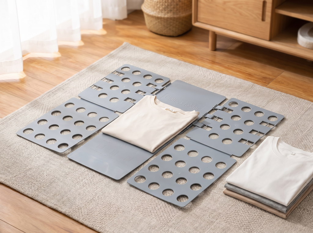 Plastic Folding Laundry Board for Easy Shirt and Sweater Organization in a realistic home setting