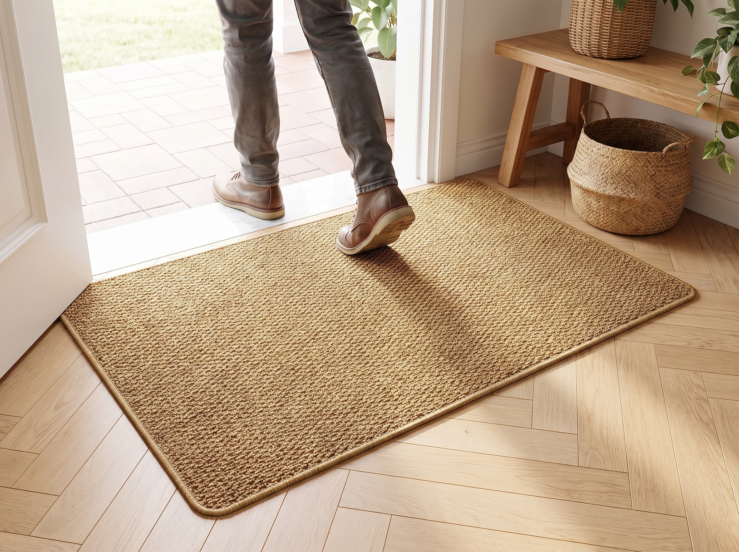 Machine-Woven Faux Jute Doormat for Entryway, Porch, or Patio – Multiple Sizes shown in natural everyday use at home