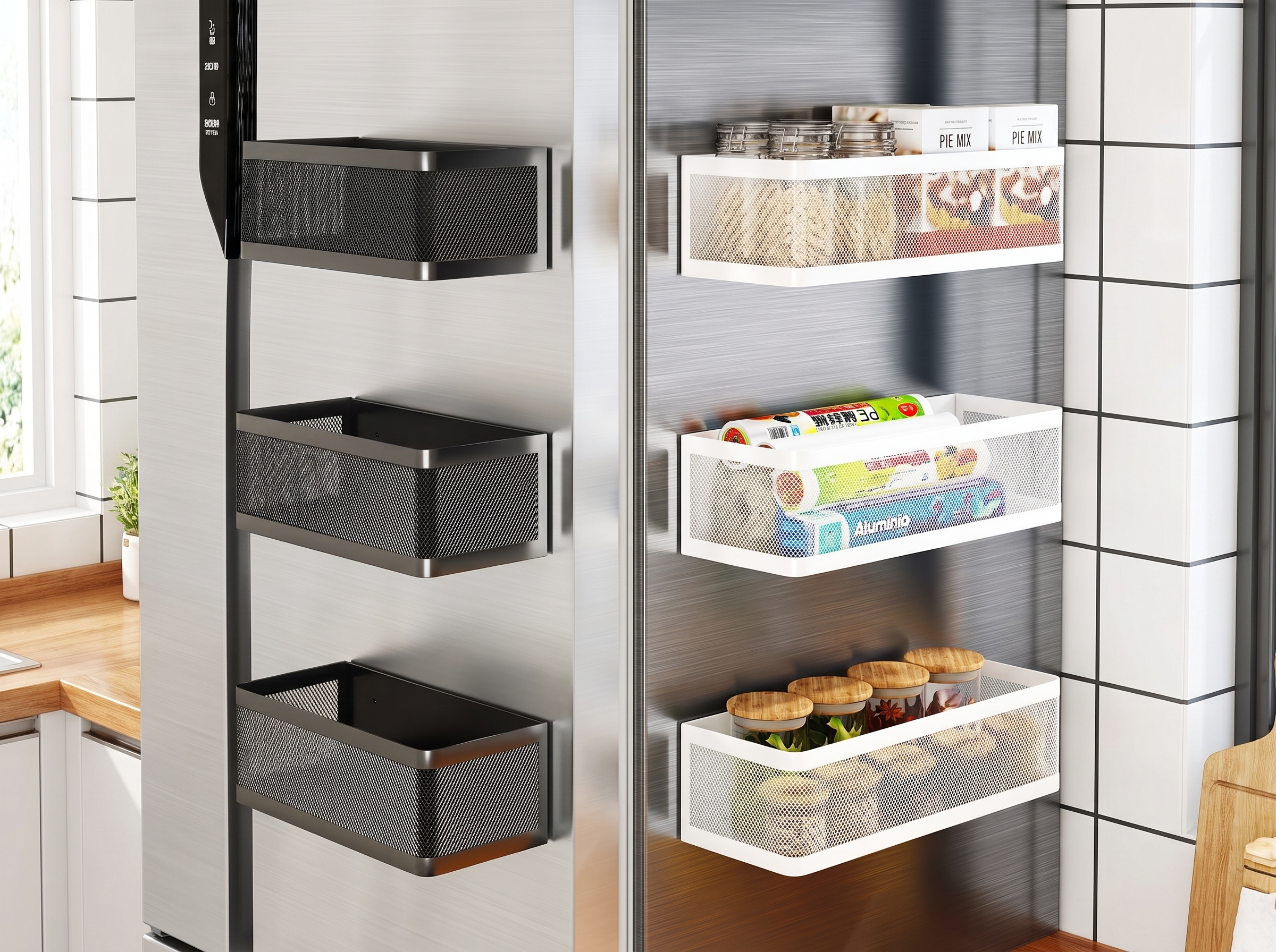 Magnetic Metal Storage Basket for Refrigerator or Laundry — No-Drill Organizer in a realistic home setting