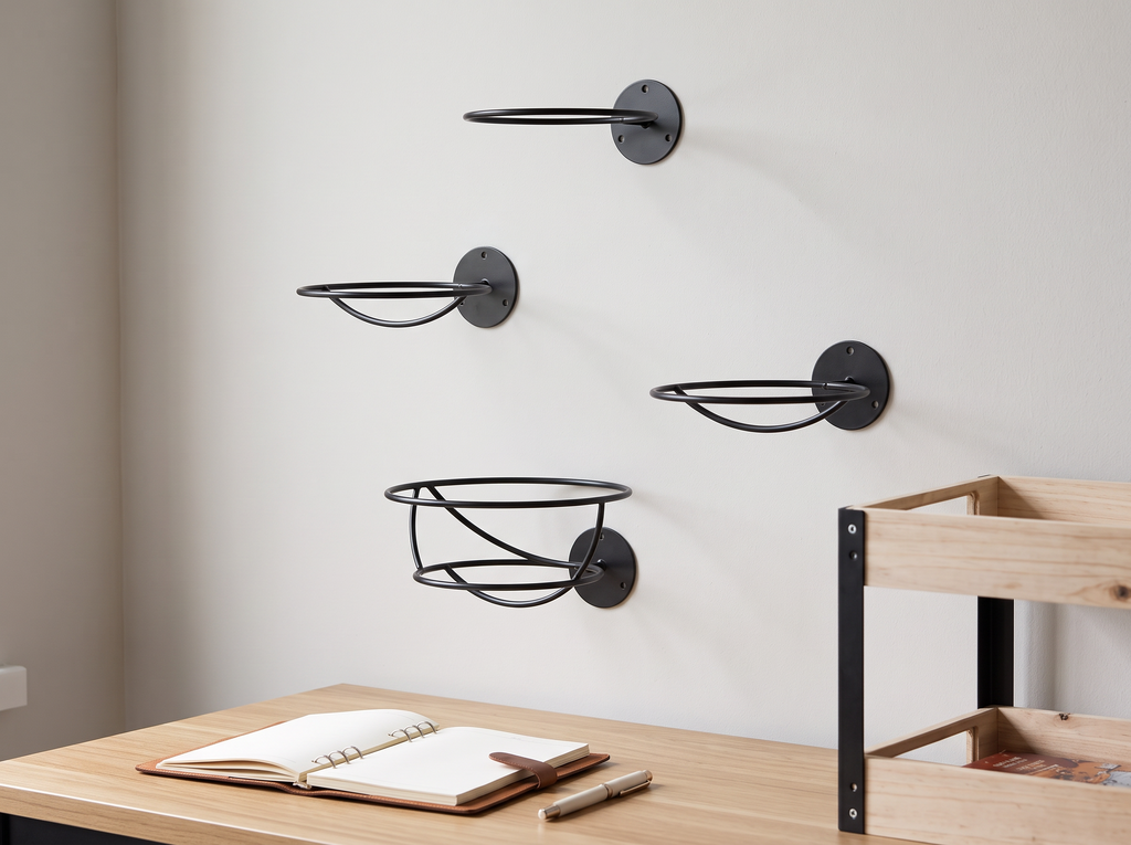 Wall-Mounted Metal Sports Ball Rack for Basketballs, Soccer Balls & More in a realistic home setting