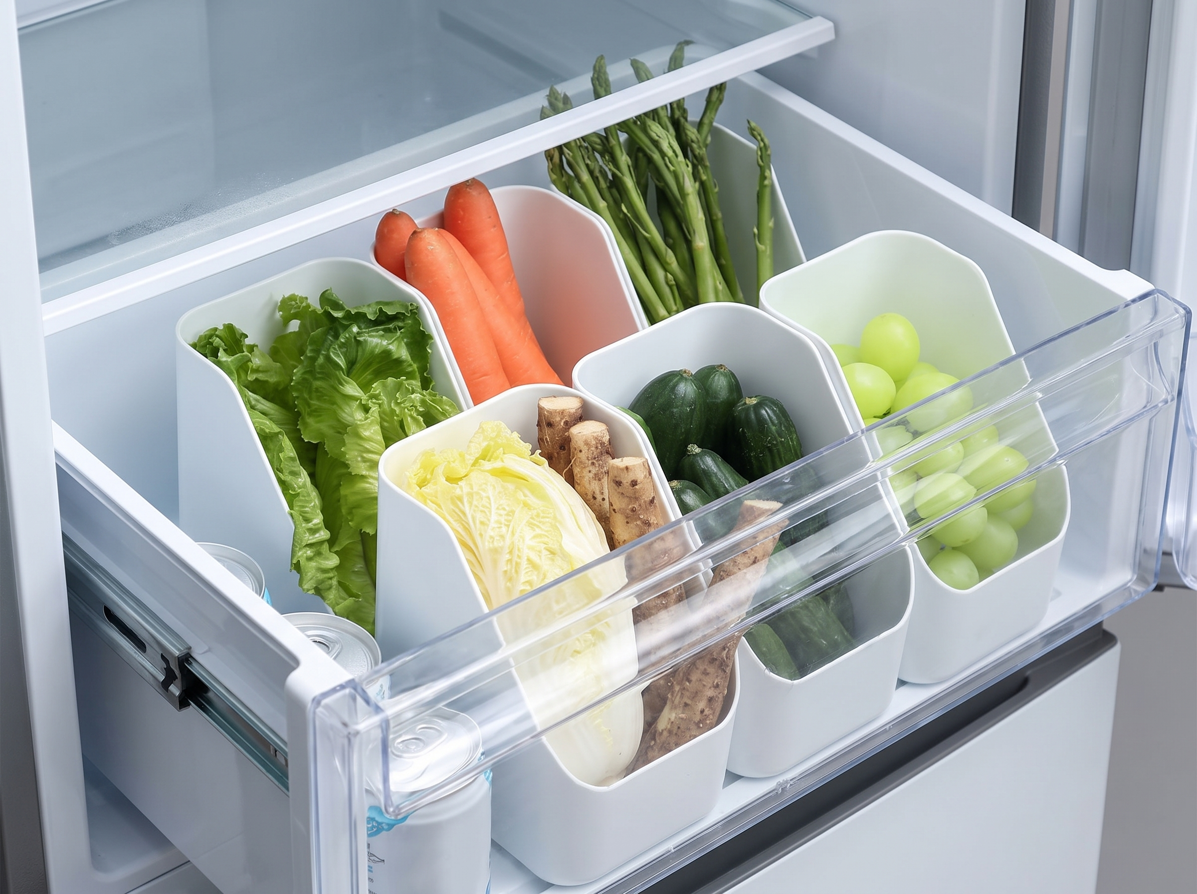 Slim Fridge and Pantry Organizer Bin for Produce, Snacks, and Bottles in a realistic home setting