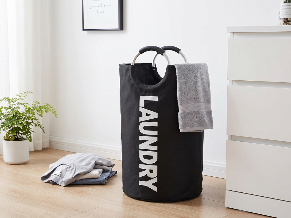 Large Waterproof Laundry Hamper with Soft Handles – Foldable Storage for Laundry & Linens in a realistic home setting