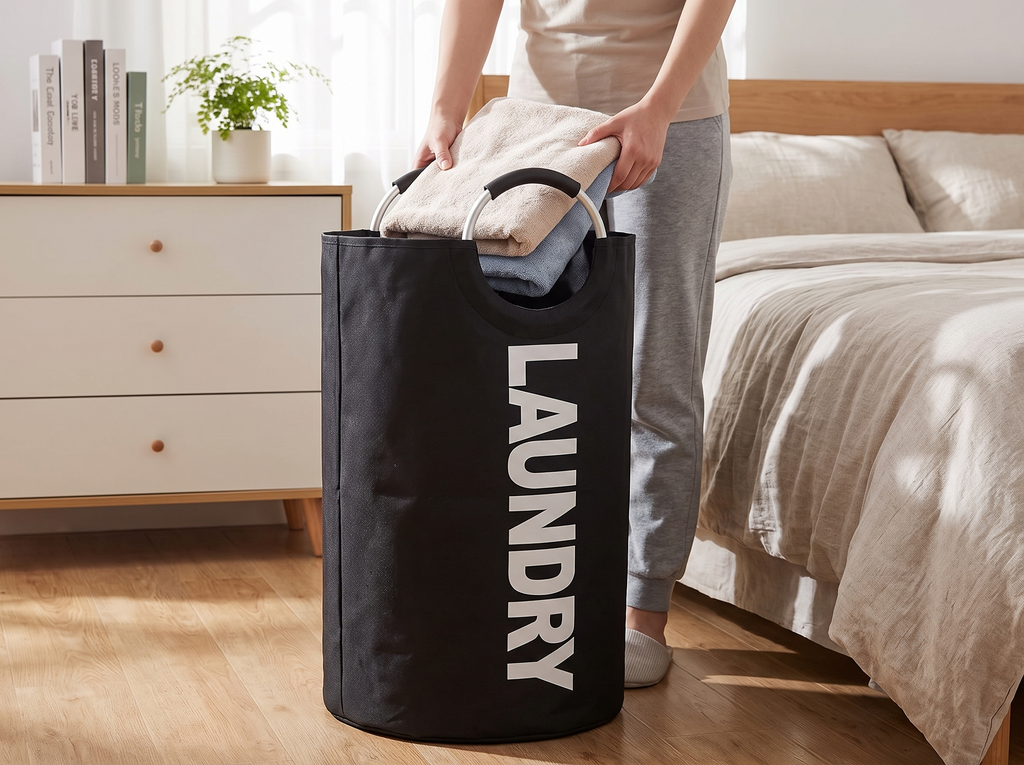 Large Waterproof Laundry Hamper with Soft Handles – Foldable Storage for Laundry & Linens shown in natural everyday use at home