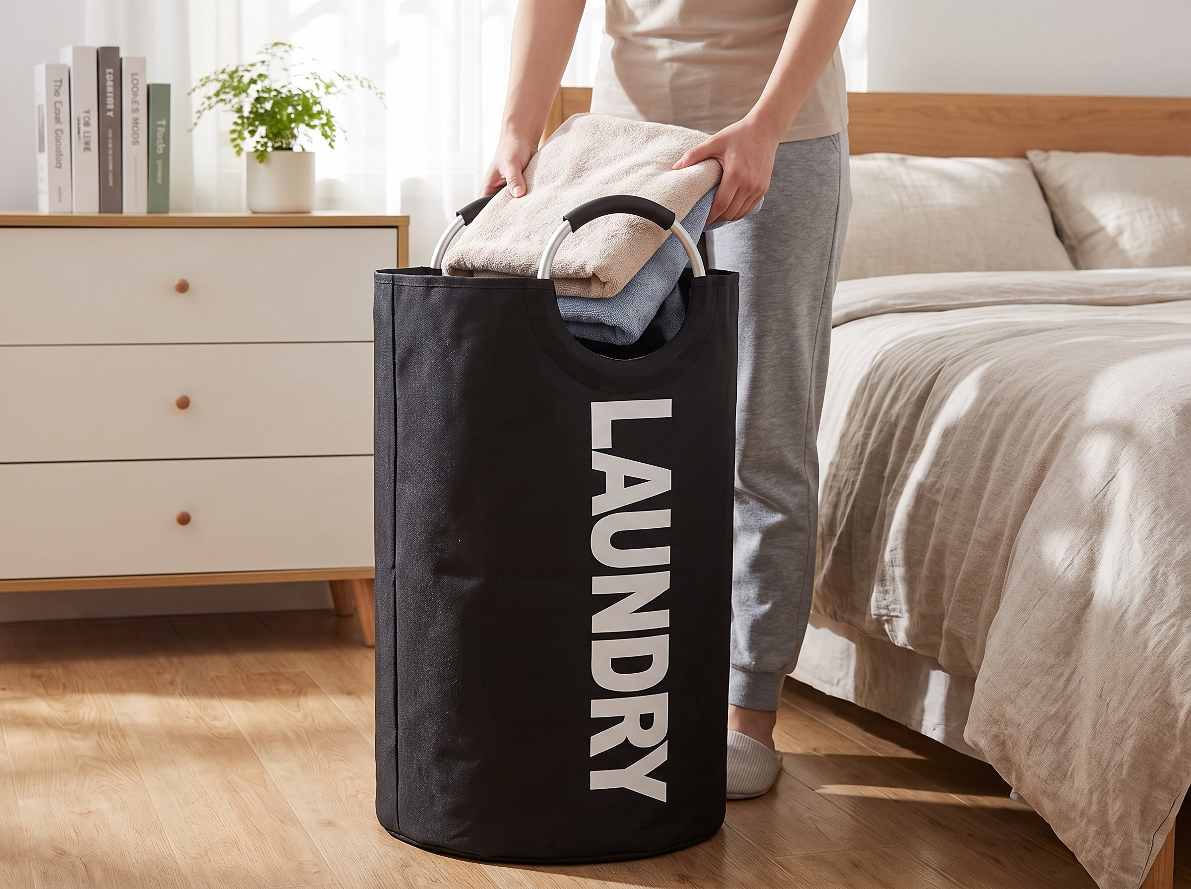 Large Waterproof Laundry Hamper with Soft Handles – Foldable Storage for Laundry & Linens shown in natural everyday use at home