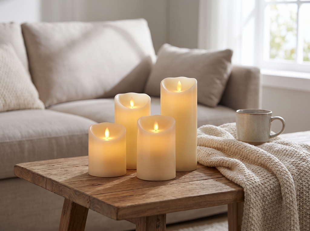 Flickering Flameless LED Pillar Candles for Cozy Home Decor and Safe Ambiance in a realistic home setting