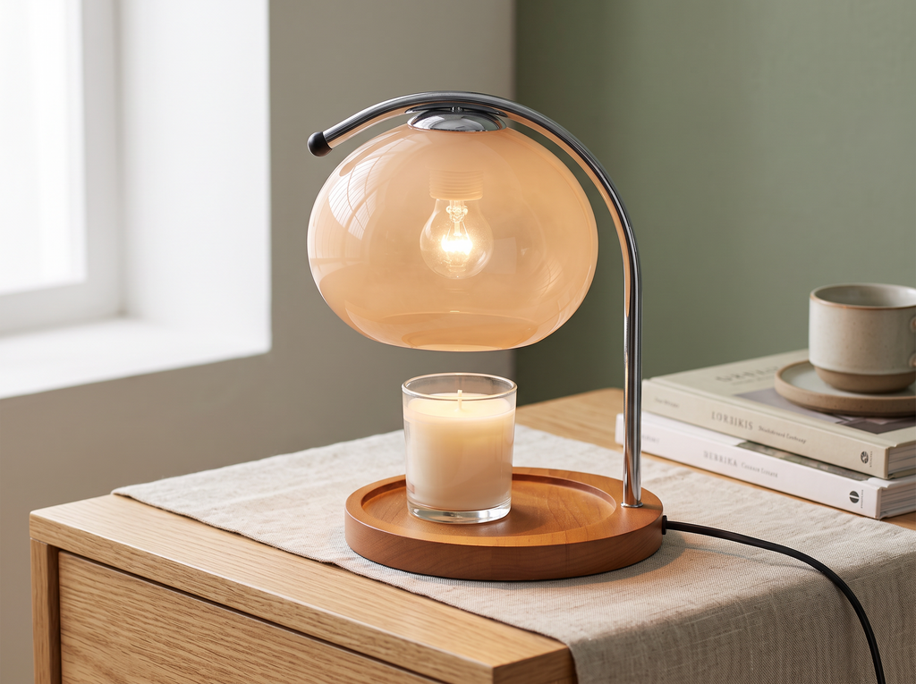 Retro Glass Candle Warmer Lamp with Dimmer for Cozy Scented Home Atmosphere in a realistic home setting