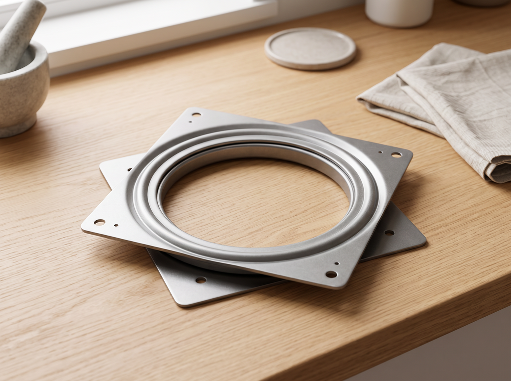 6-Inch Square Rotating Turntable Bearing for DIY Lazy Susans or Swivel Trays in a realistic home setting