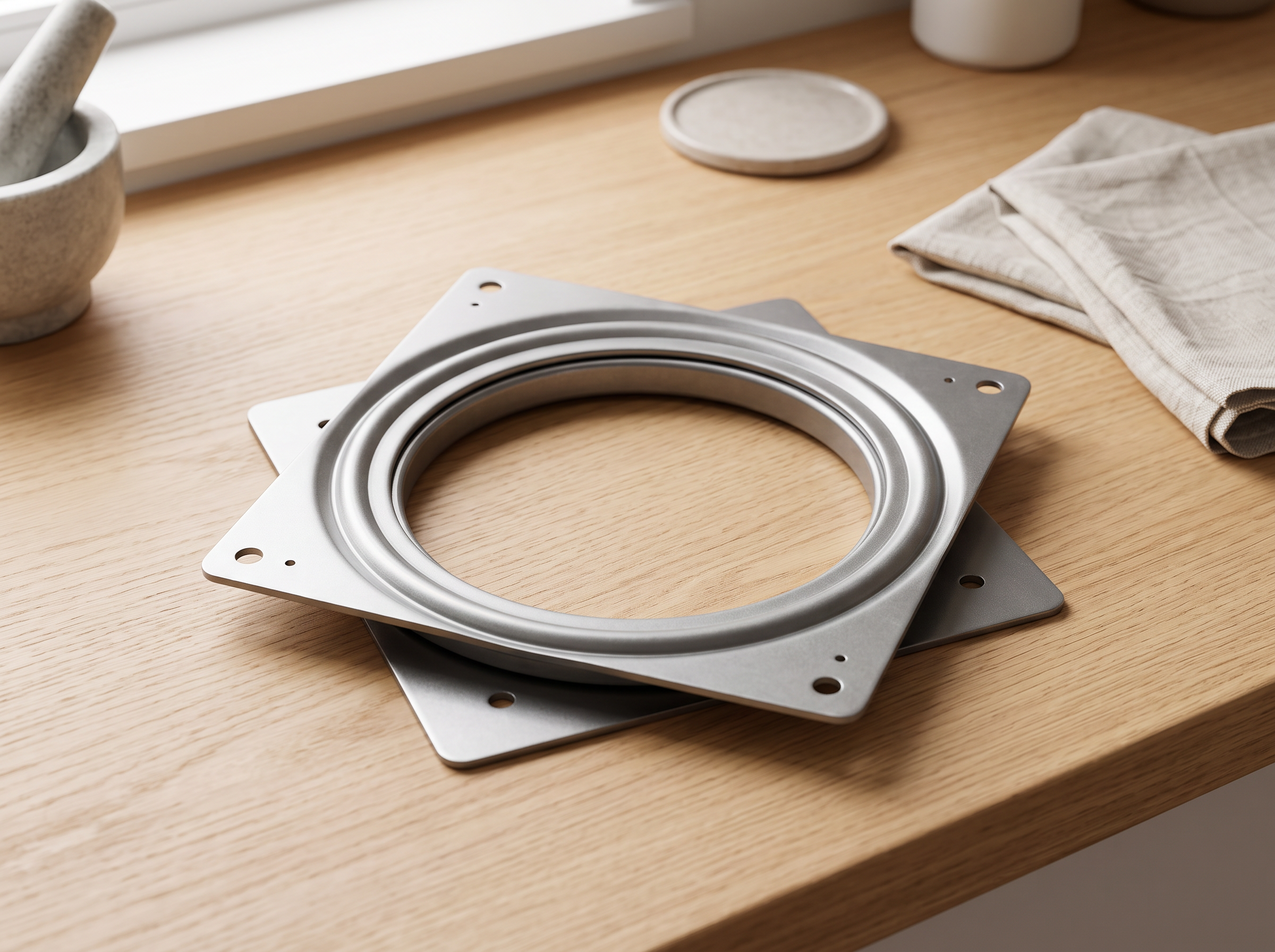 6-Inch Square Rotating Turntable Bearing for DIY Lazy Susans or Swivel Trays in a realistic home setting
