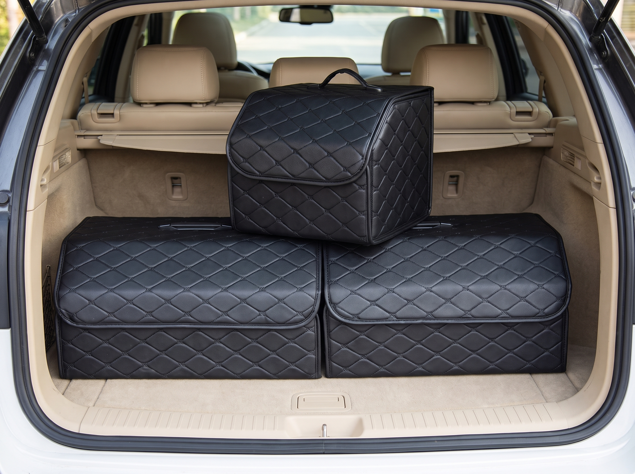 Folding Car Trunk Organizer Box – Quilted PU Leather Storage Bin in a realistic home setting