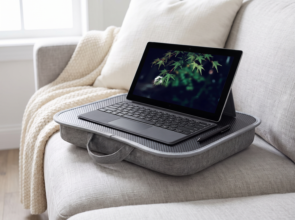Cushioned Laptop Lap Desk for Bed, Sofa, or Home Office in a realistic home setting