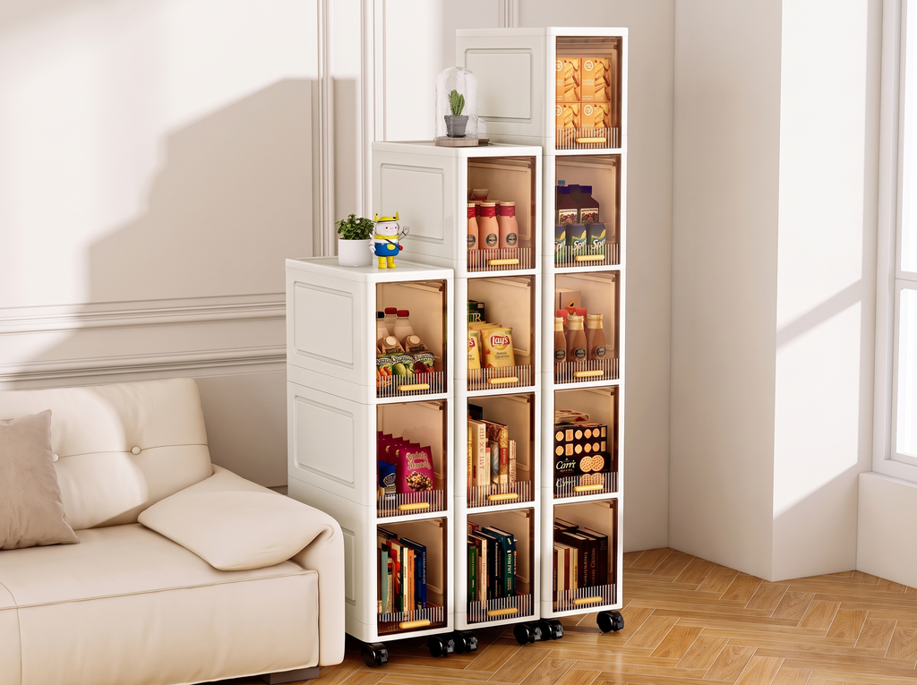 Slim Rolling Storage Cabinet – 3/4/5-Tier Narrow Organizer for Kitchen, Bathroom, or Living Room in a realistic home setting
