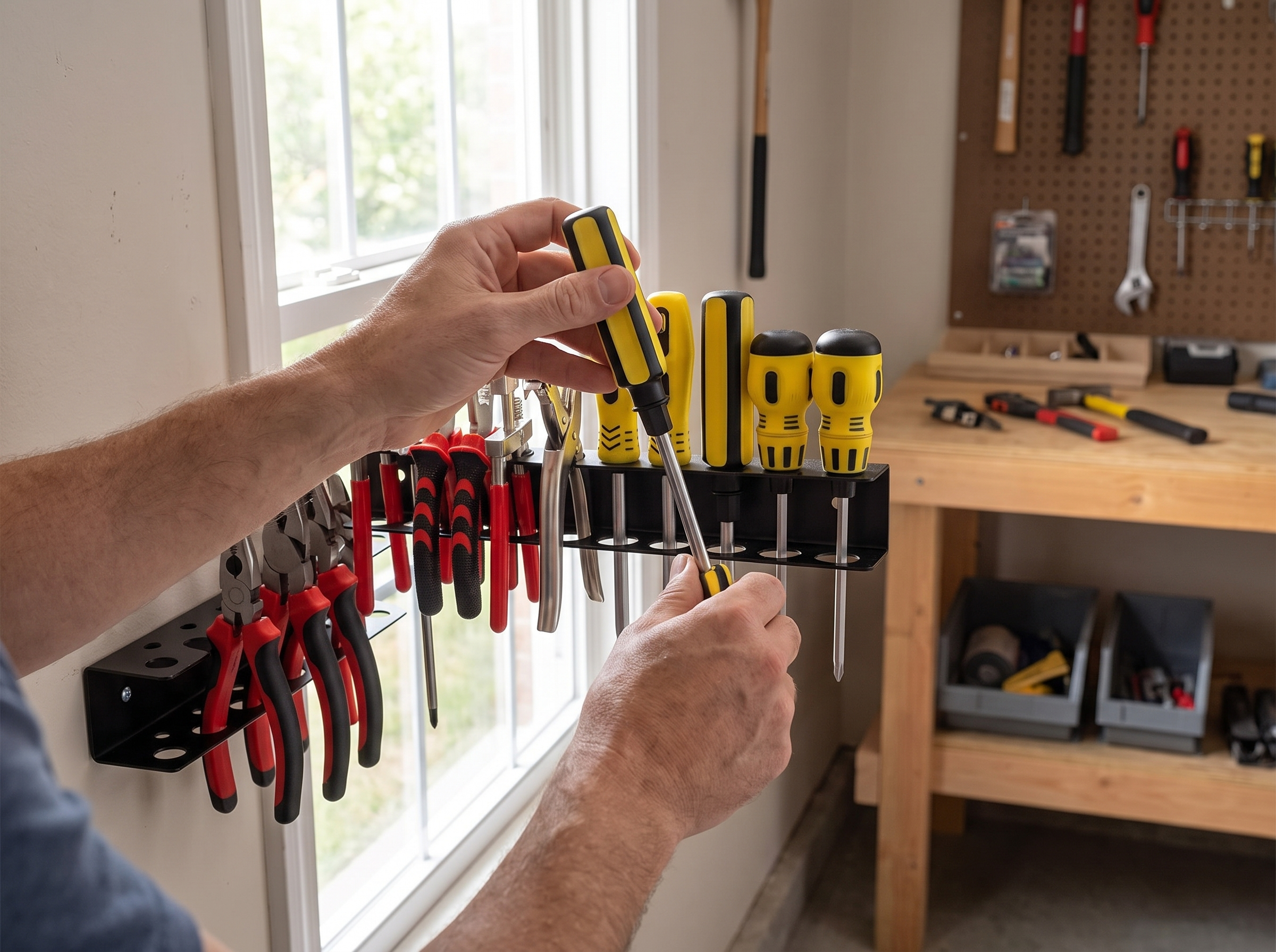 Metal Wall-Mounted Tool Rack for Screwdrivers & Pliers – Garage Organizer shown in natural everyday use at home