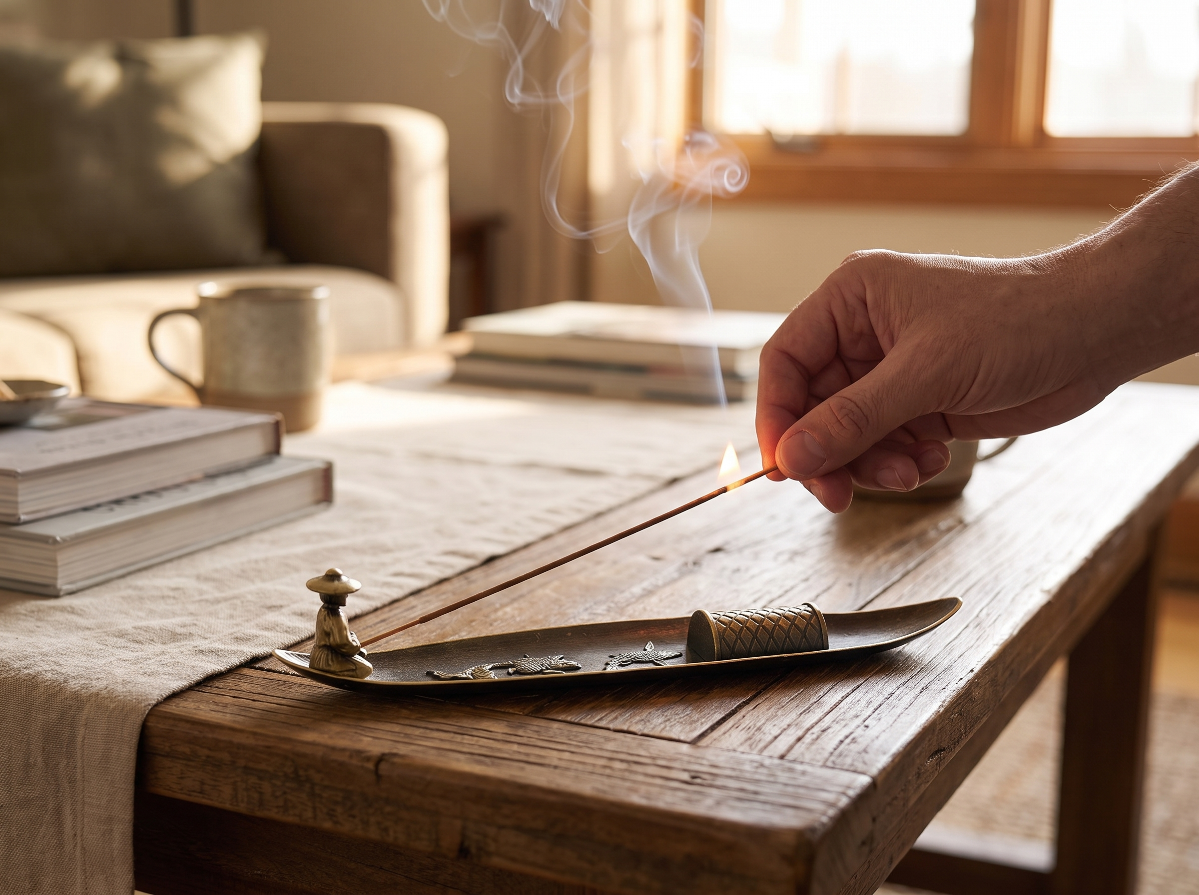 Japanese-Style Metal Boat Incense Stick Holder for Living Room or Study shown in natural everyday use at home