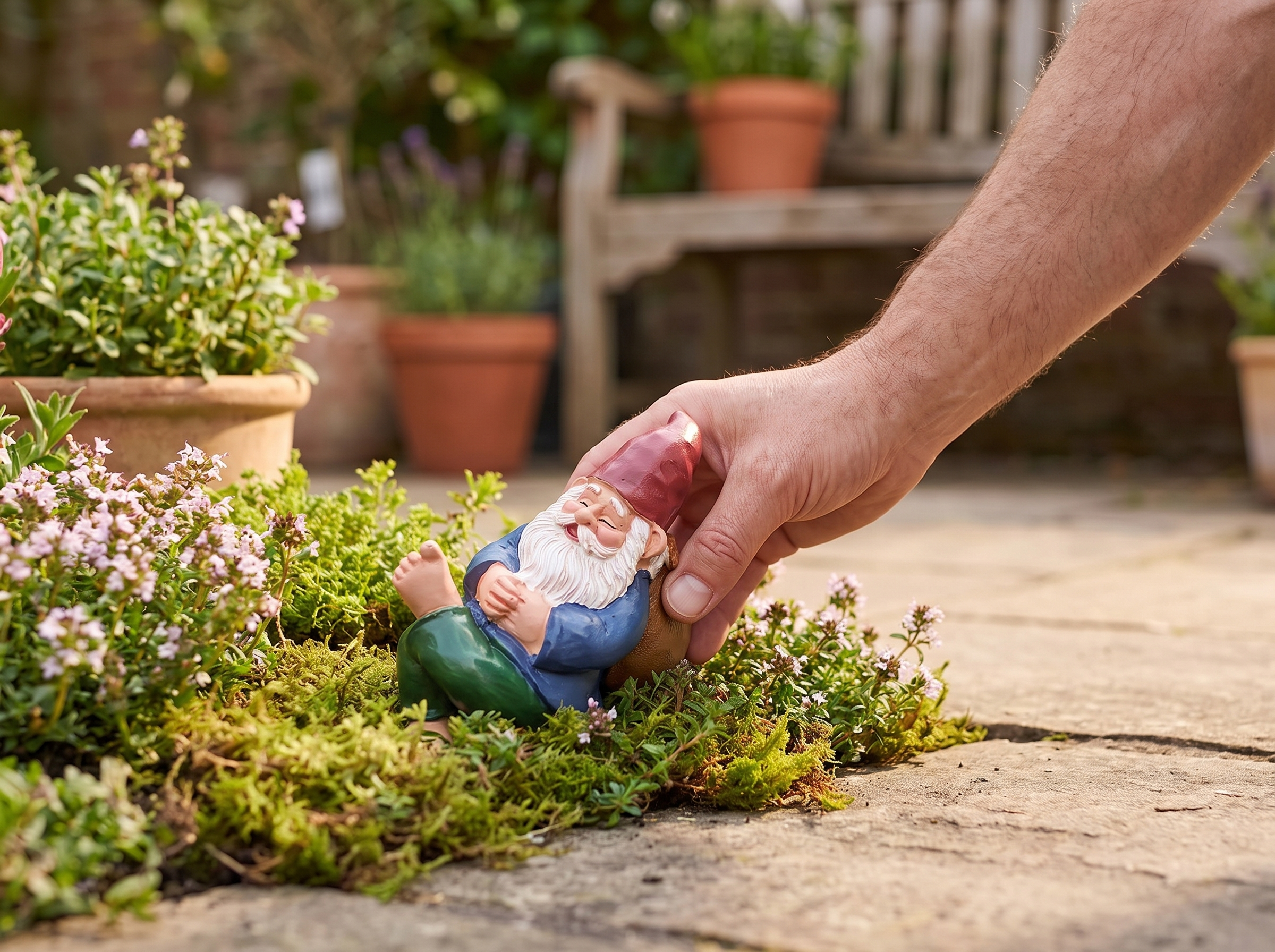 Mini Resin Garden Gnome Statue for Patio or Indoor Decor shown in natural everyday use at home