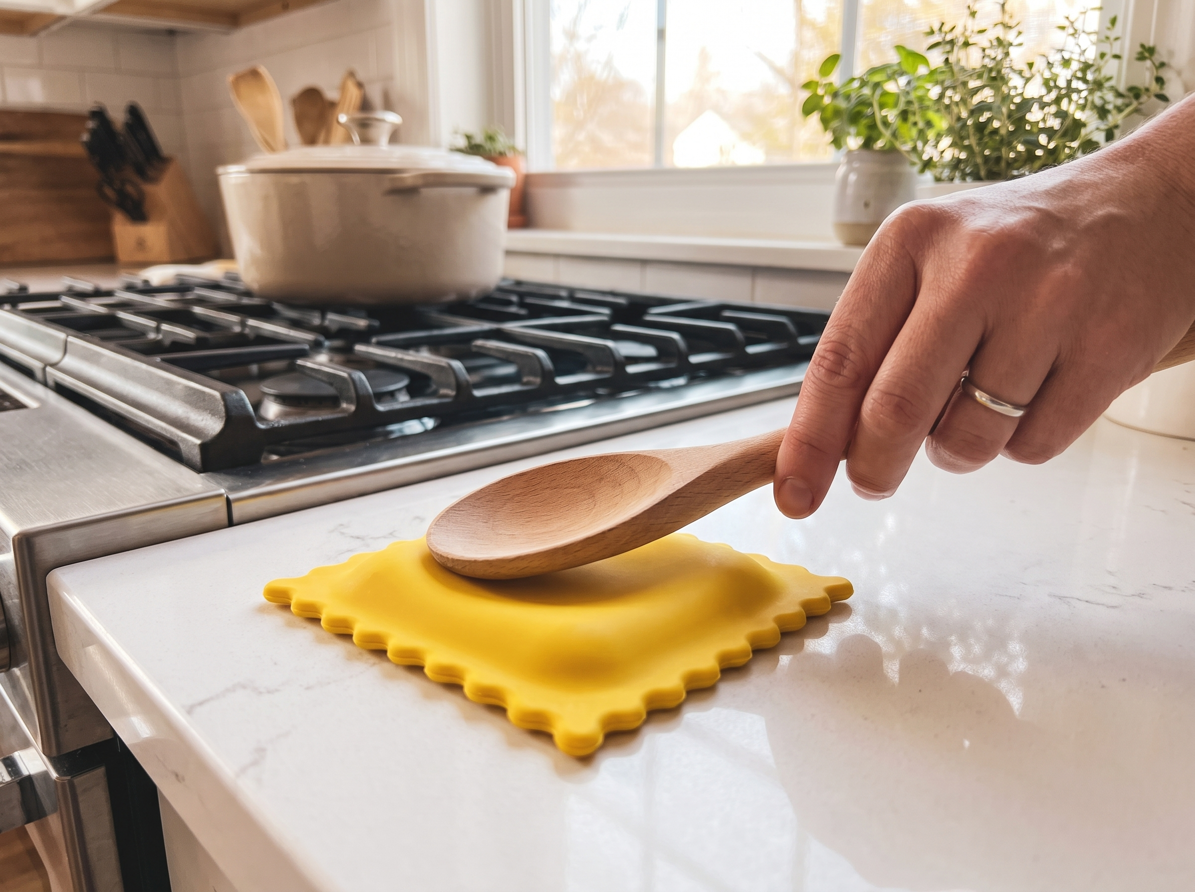 Cartoon Biscuit Silicone Spoon Rest for Kitchen Counters shown in natural everyday use at home