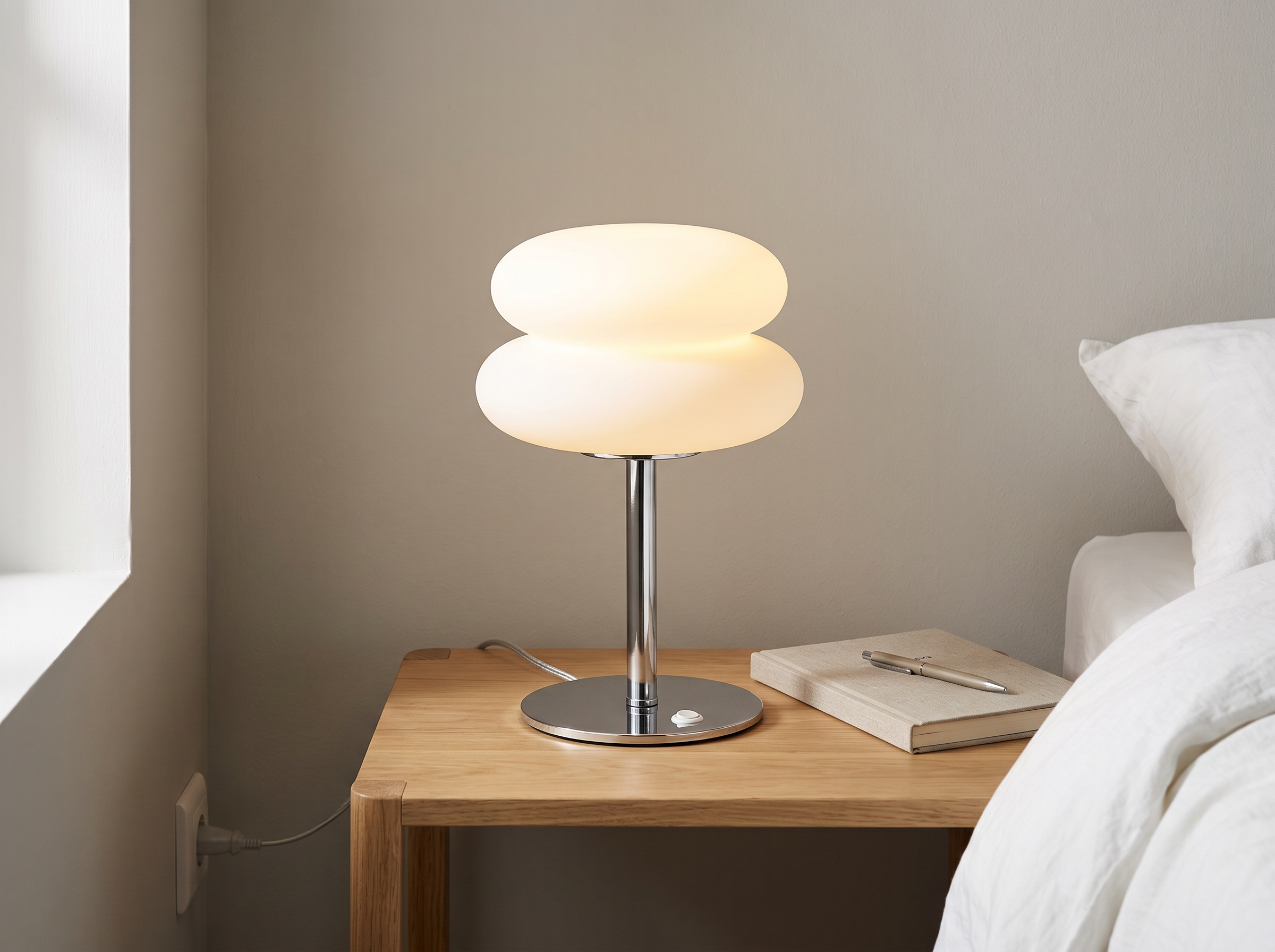 Cloud-Inspired Bedside Table Lamp with USB and Adjustable Warm/Cool Light in a realistic home setting