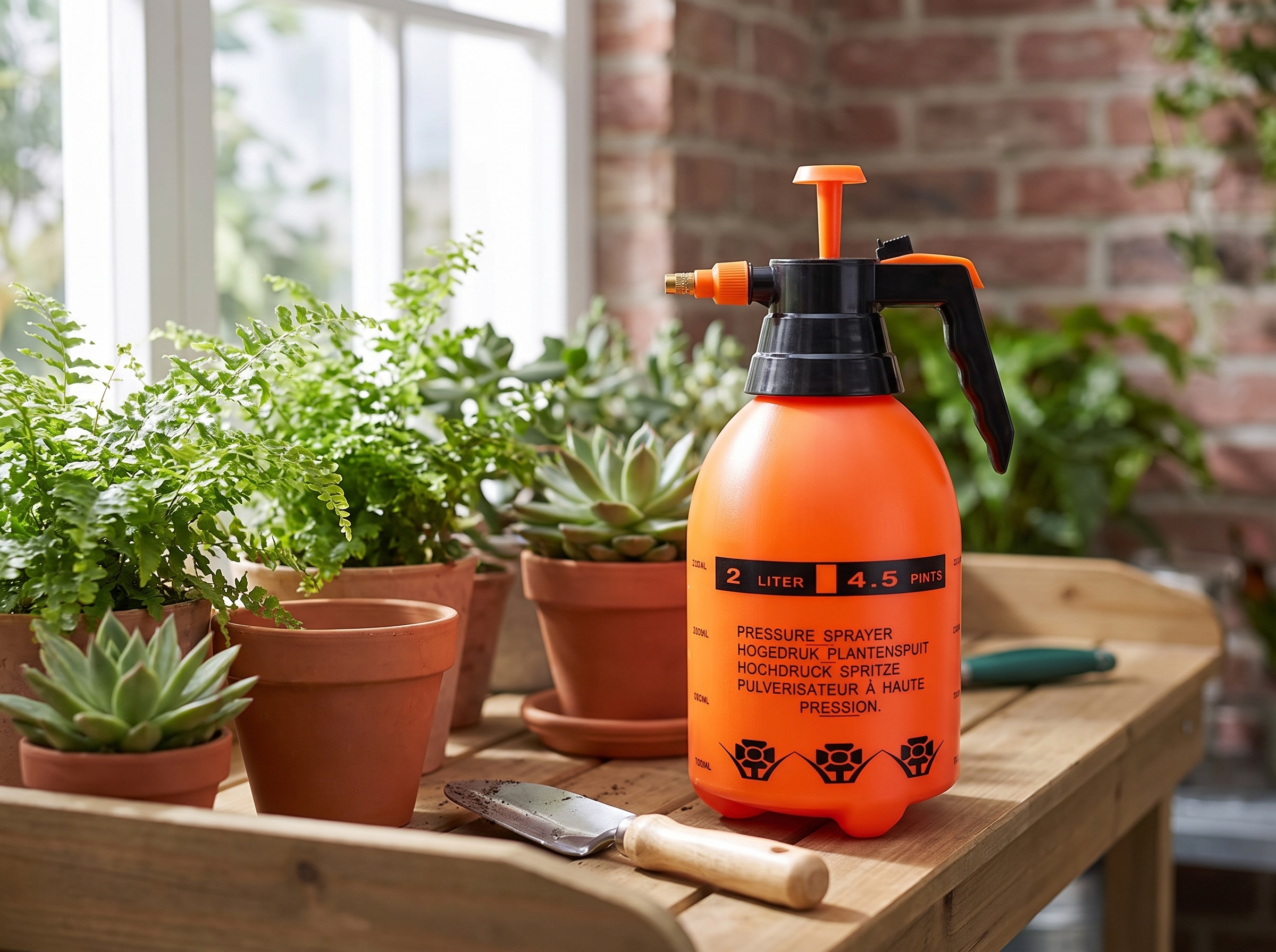 2L Adjustable Spray Bottle Watering Can for Indoor & Outdoor Plants in a realistic home setting