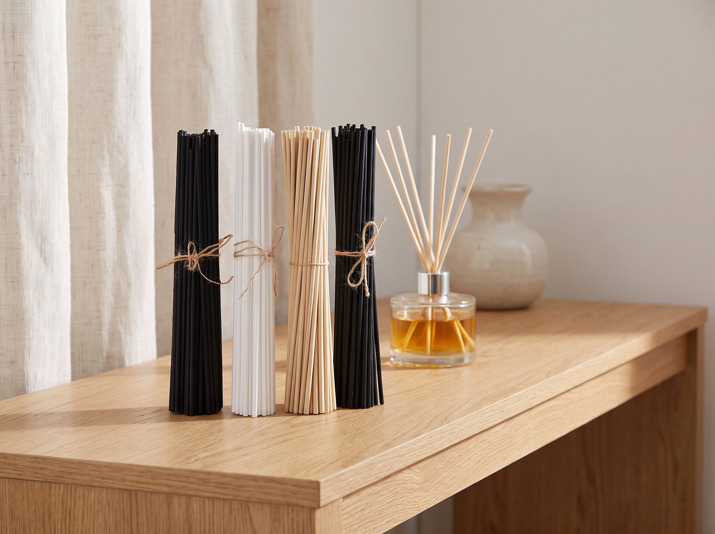 Reed Diffuser Replacement Sticks Set – 100 Fiber Sticks for Home Fragrance in a realistic home setting