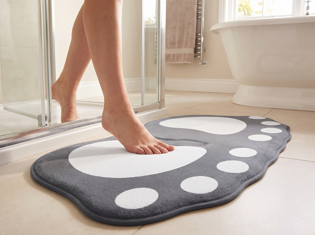 Claw Pattern Anti-Slip Memory Foam Bath Mat shown in natural everyday use at home