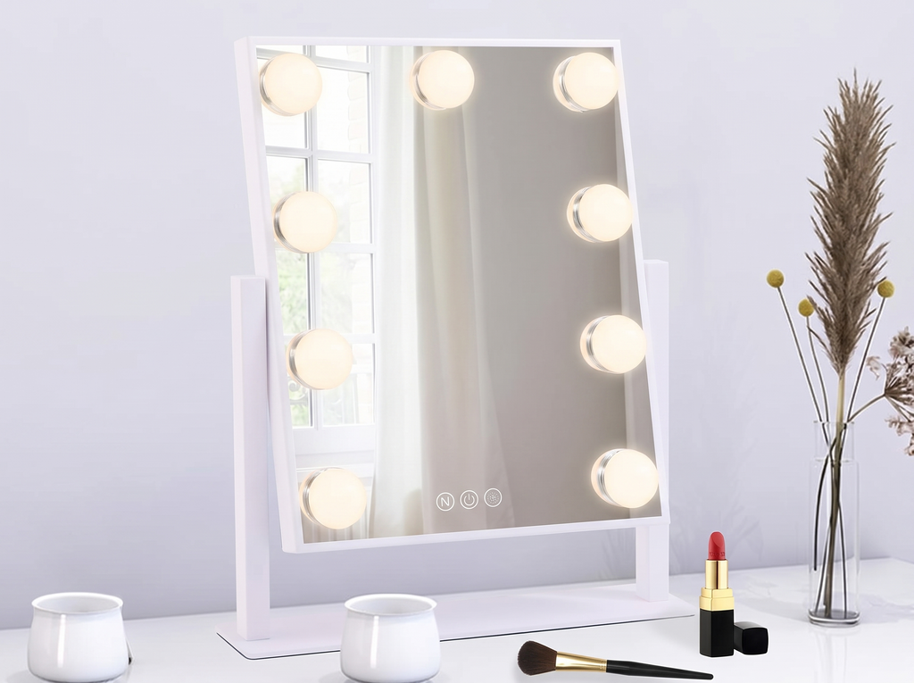 Hollywood Vanity Mirror with Adjustable LED Lights in a realistic home setting