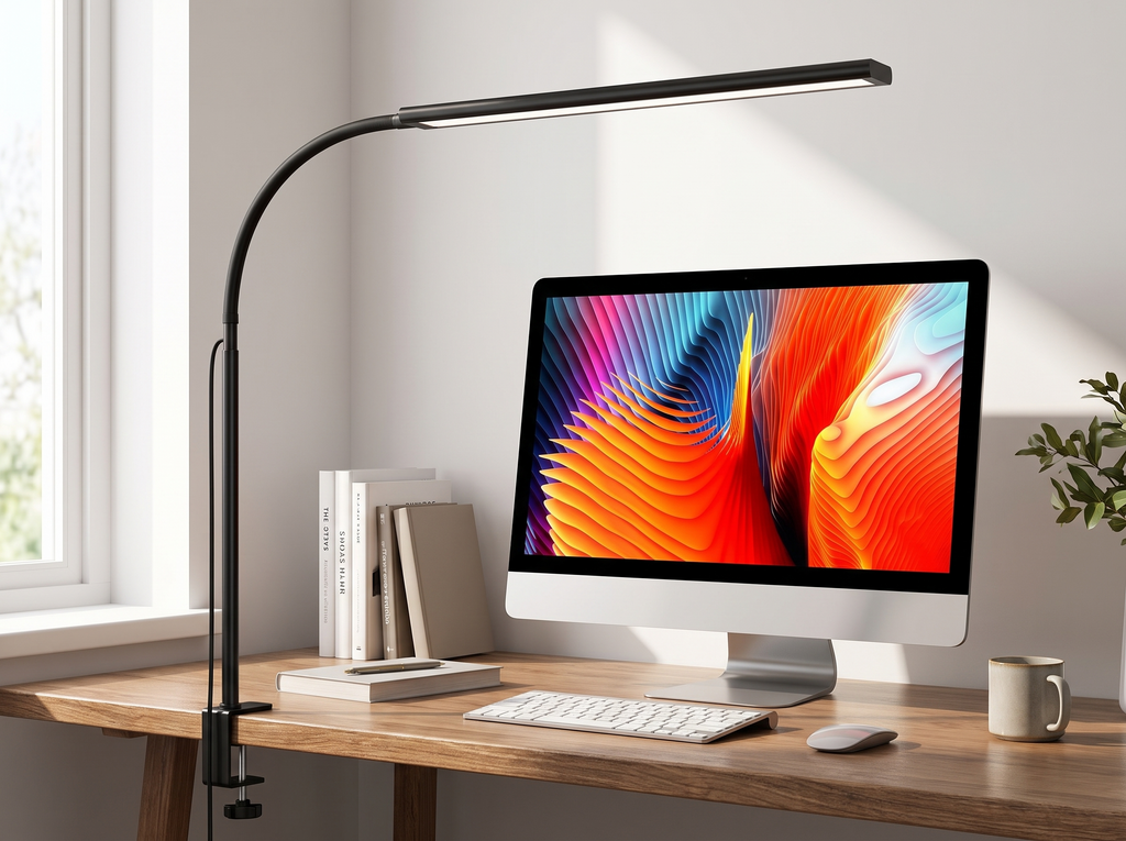 Adjustable LED Clamp Desk Lamp with Flexible Gooseneck for Home Office in a realistic home setting