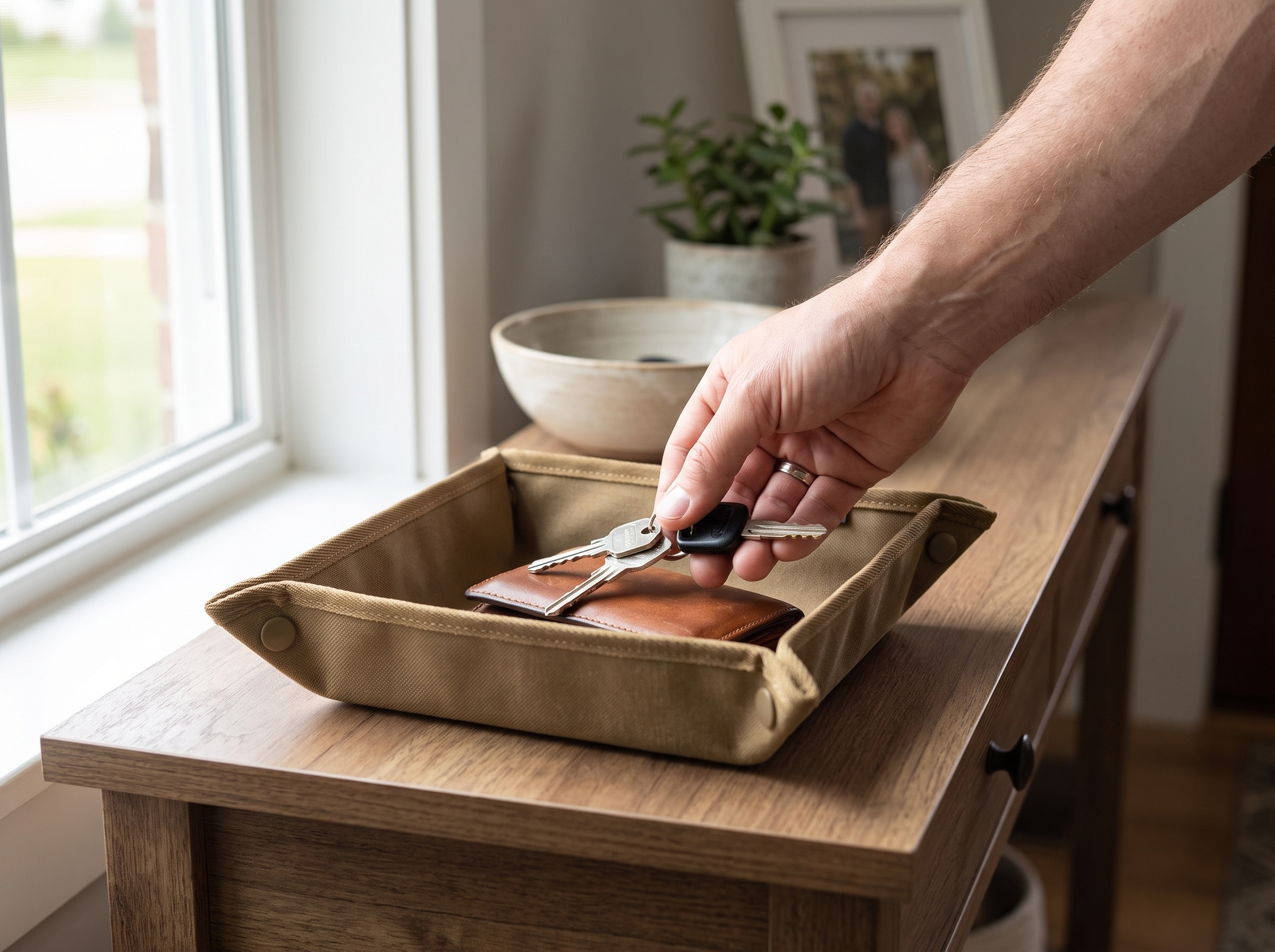 Portable Snap-Tray Organizer for Camping & Everyday Home Use shown in natural everyday use at home
