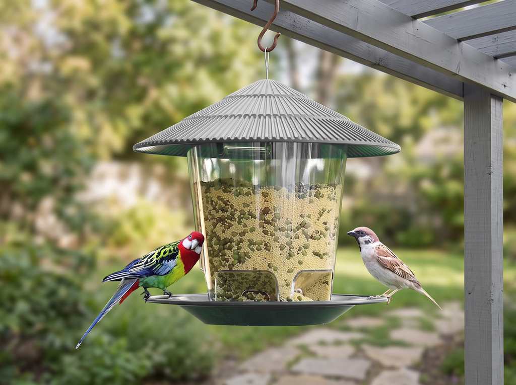 Hanging Outdoor Bird Feeder with Multi-Perch Design in a realistic home setting