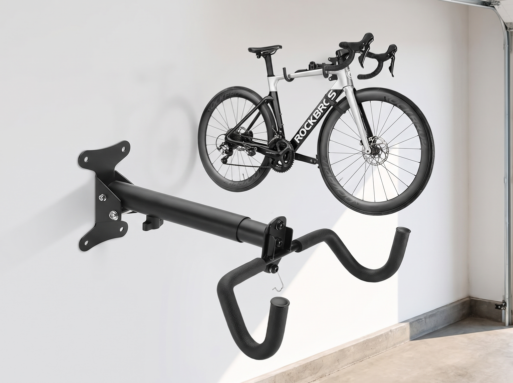 Wall-Mounted Adjustable Bike Rack for Garage or Entryway in a realistic home setting
