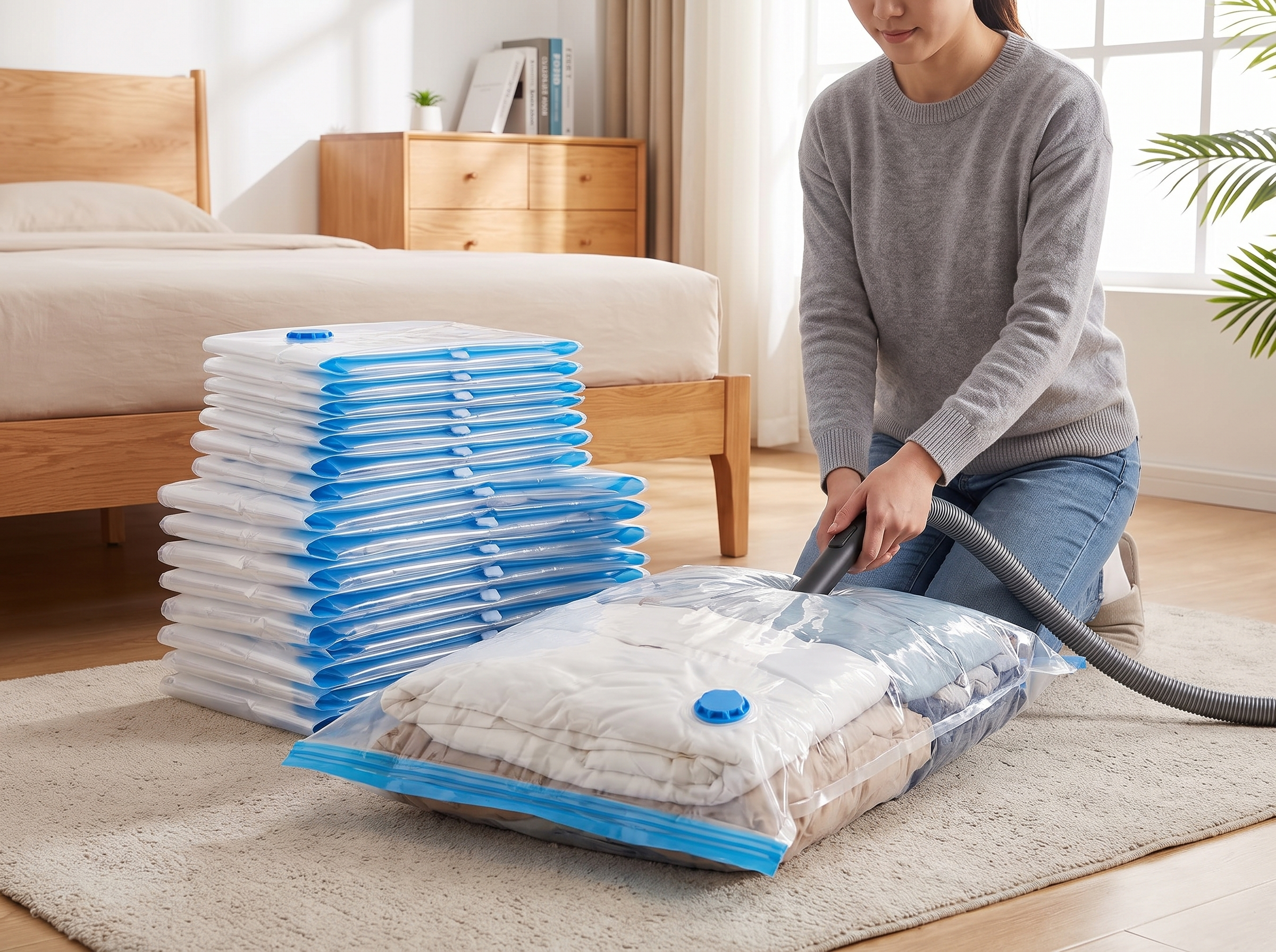 Vacuum Storage Bags for Clothes, Bedding & Travel Organization shown in natural everyday use at home