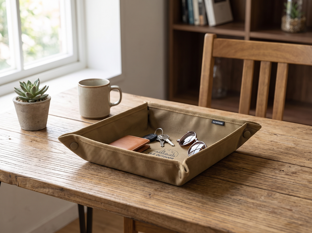 Portable Folding Desk and Camping Catchall Tray in a realistic home setting