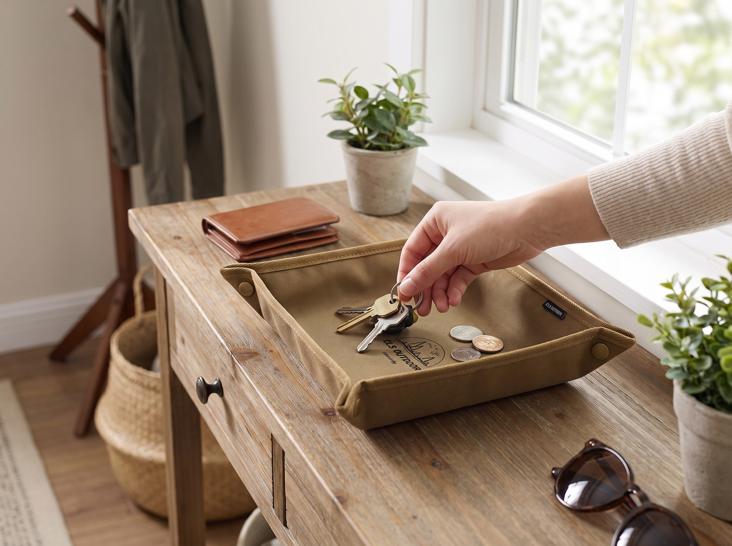 Portable Folding Desk and Camping Catchall Tray shown in natural everyday use at home