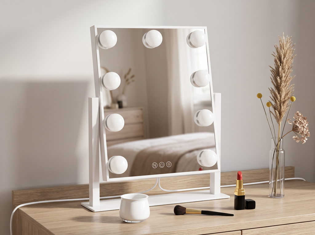 Vanity Mirror with Adjustable LED Lights for Bedroom or Dressing Table in a realistic home setting