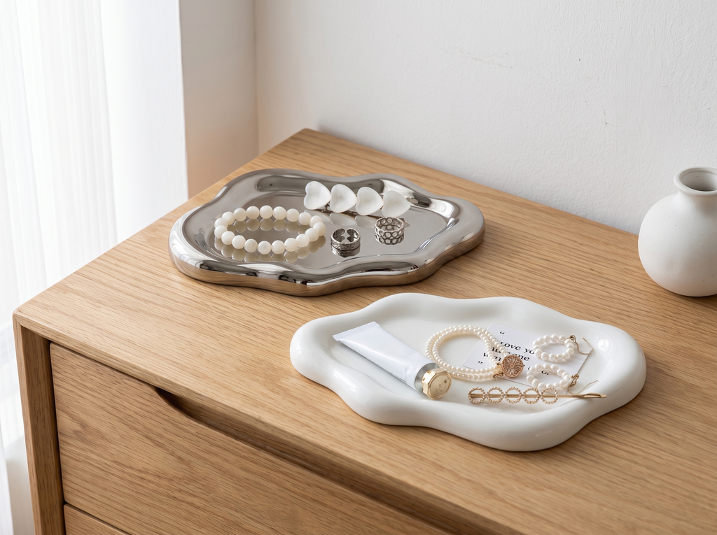Cloud-Shaped Jewelry Tray for Dresser or Nightstand Organization in a realistic home setting
