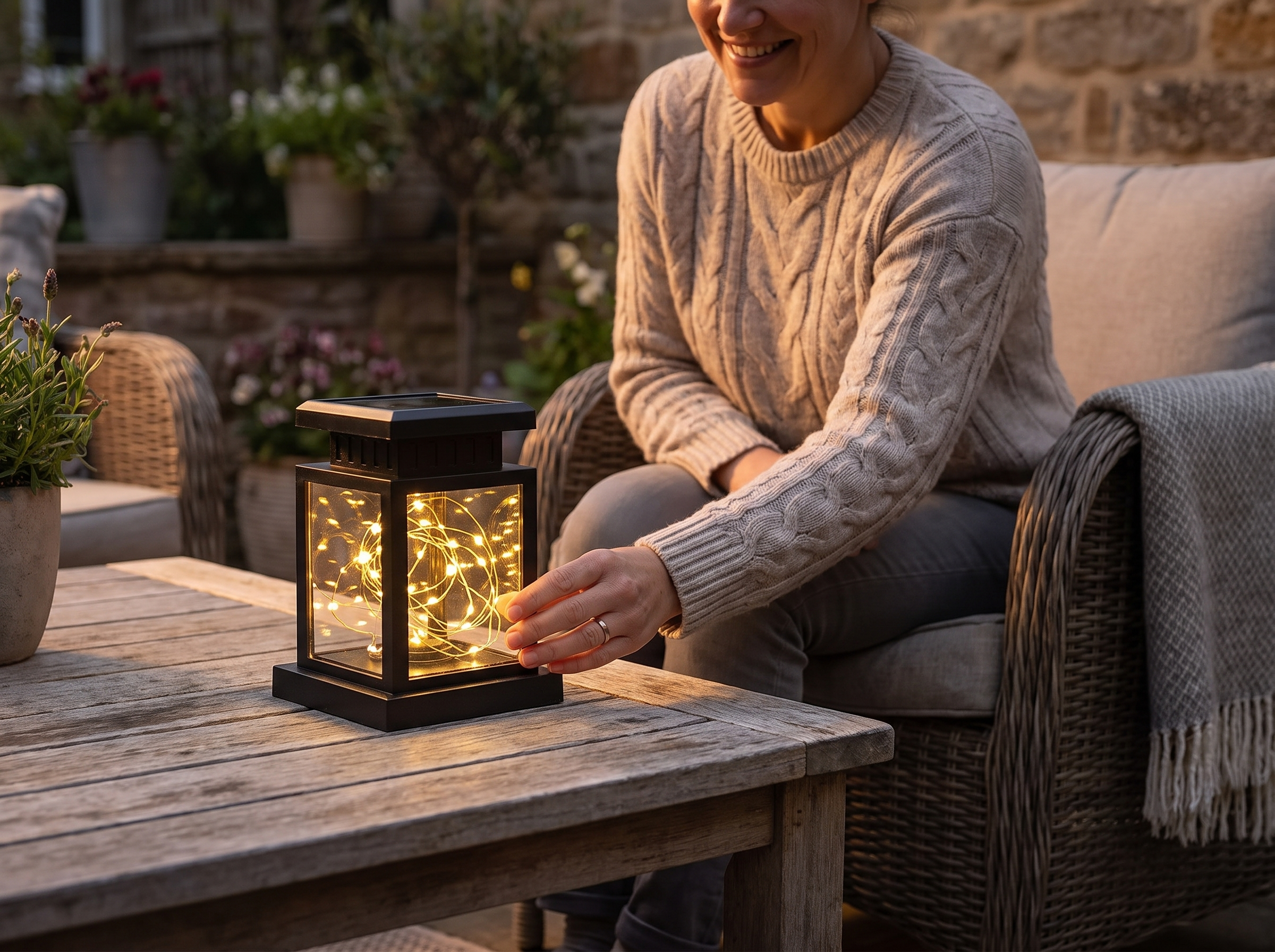 Solar-Powered Outdoor Lantern for Garden and Patio Ambiance shown in natural everyday use at home