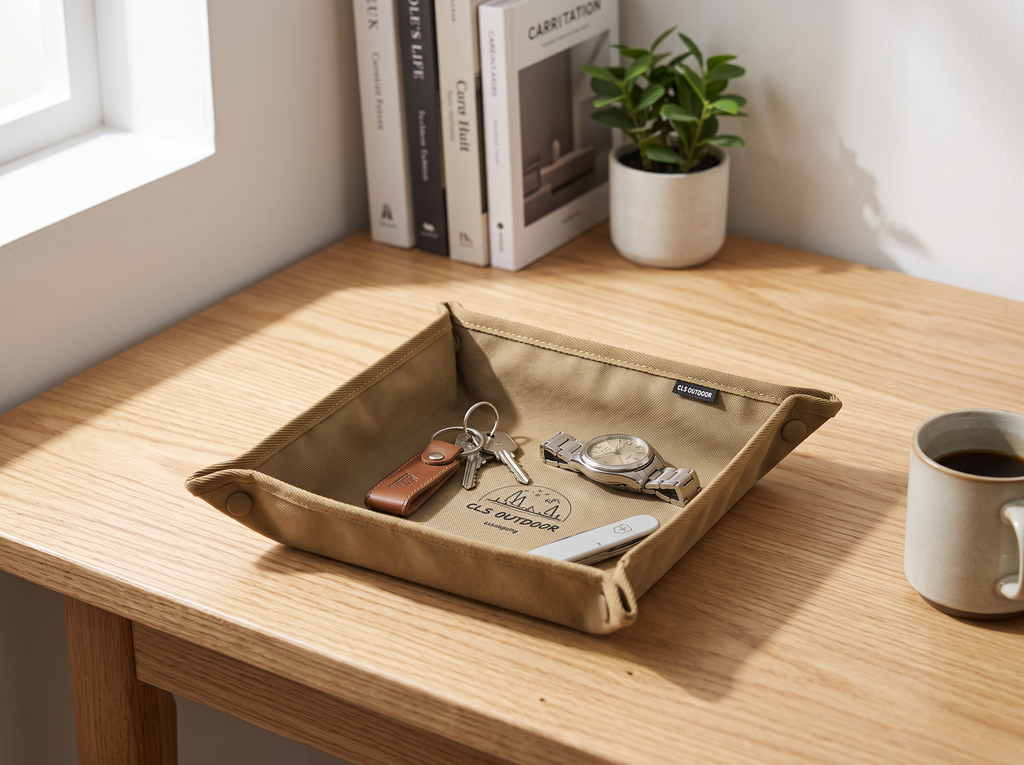 Portable Rubber Organizer Tray for Camping & Home Clutter Catch-All in a realistic home setting