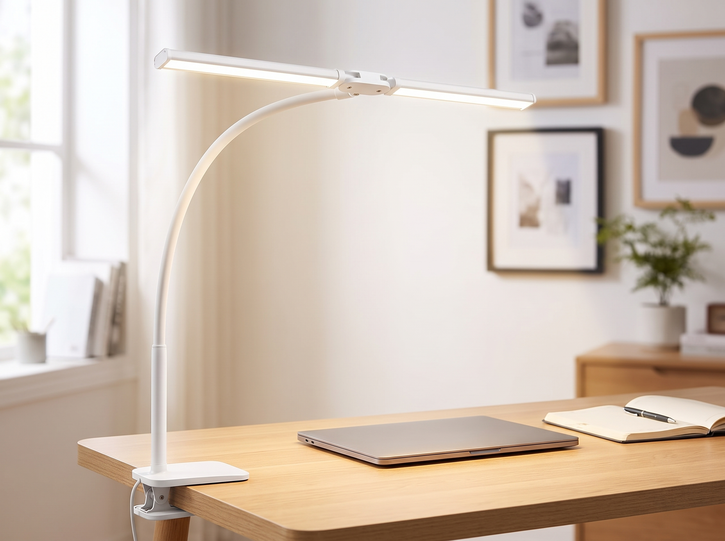 Adjustable LED Desk Lamp with Gooseneck for Home Office or Study in a realistic home setting