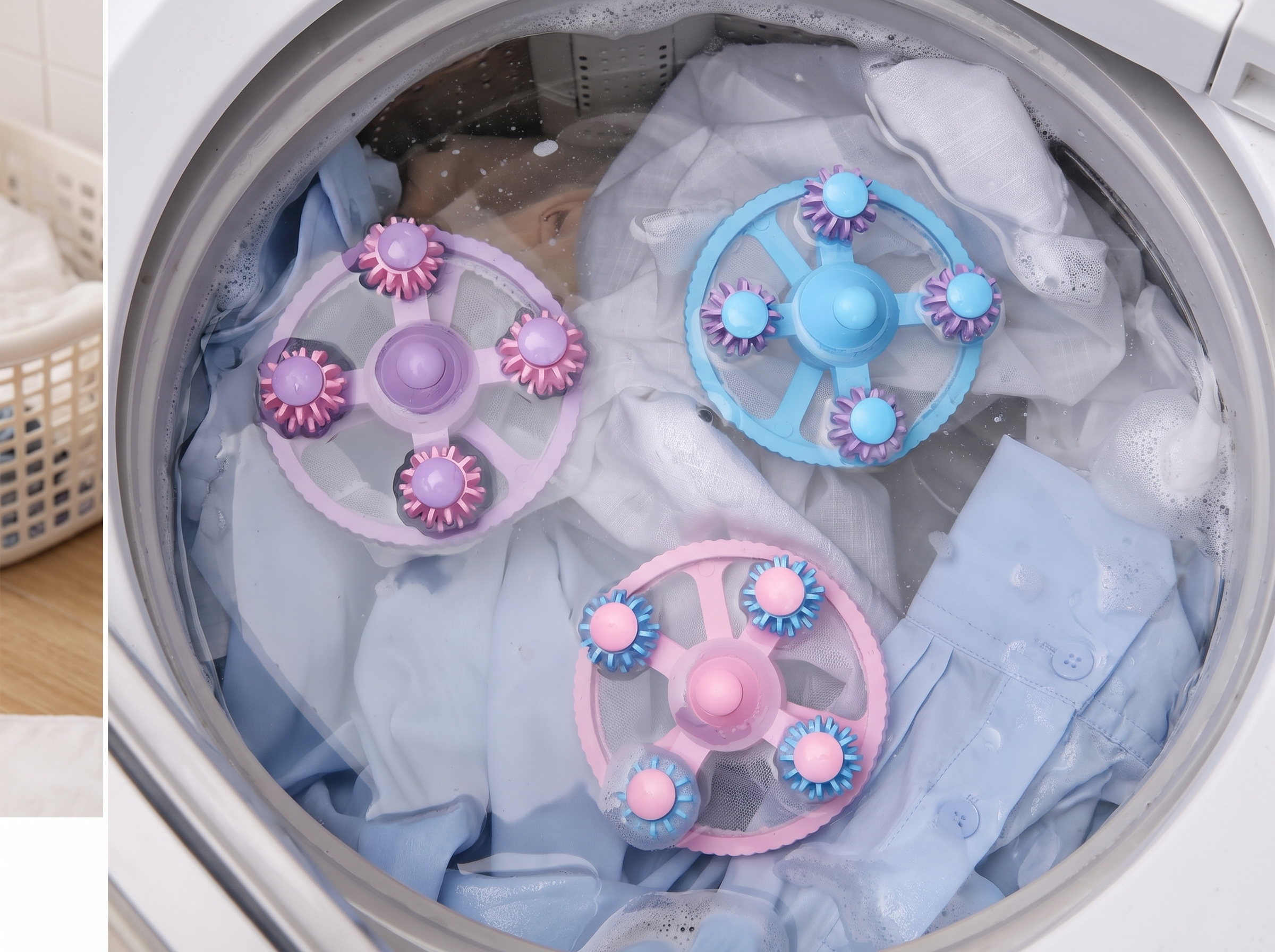 Floating Lint Catcher Balls for Washing Machine (Single or 6-Pack) in a realistic home setting