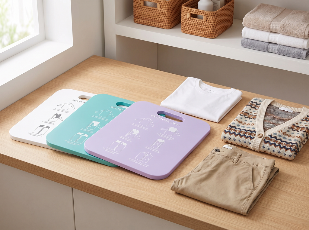 Laundry Folding Board for Shirts and Clothes Organization in a realistic home setting