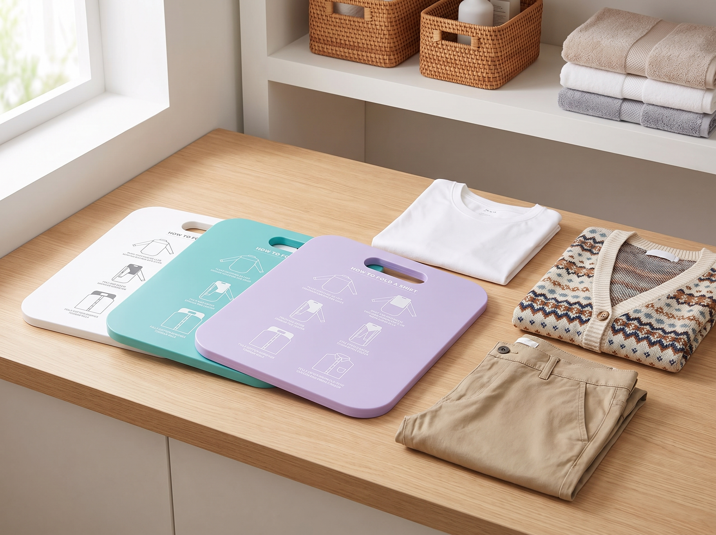 Laundry Folding Board for Shirts and Clothes Organization in a realistic home setting