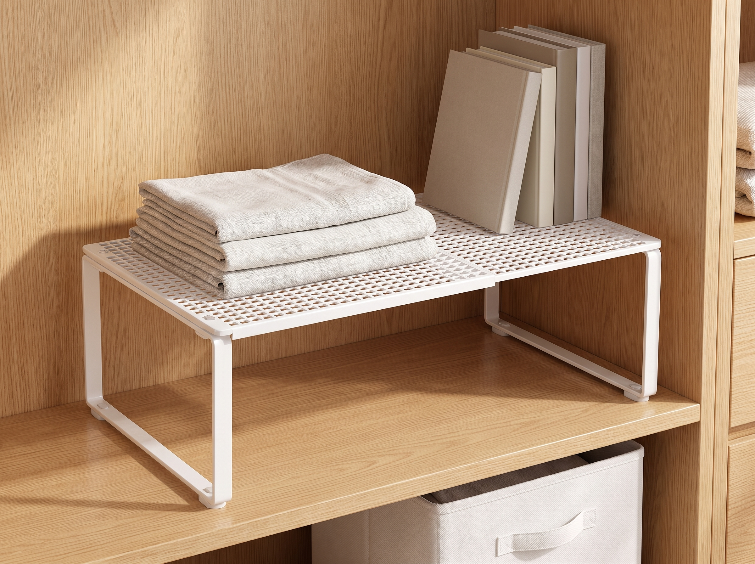 Adjustable Stackable Closet Shelf Organizer – Carbon Steel in a realistic home setting