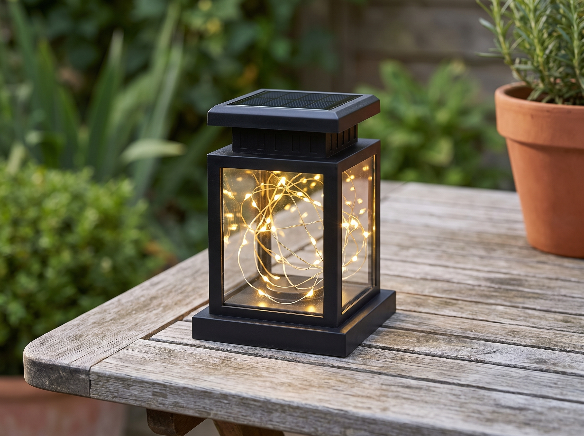 Solar LED Lantern for Garden and Patio – Hanging or Tabletop Outdoor Light in a realistic home setting